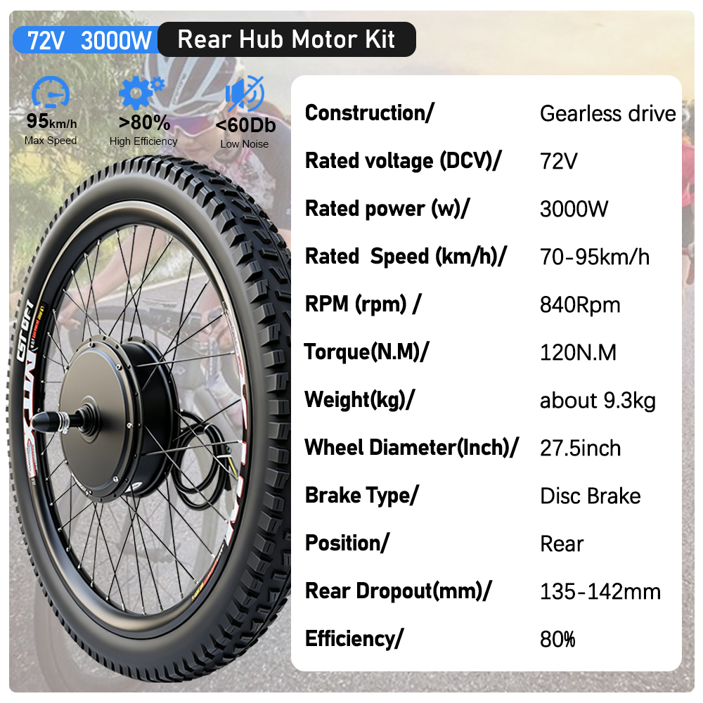 72V 3000W MTX Rim Electric Bik - đánh giá và giá Ebike Conversion Kit 72V 3000W