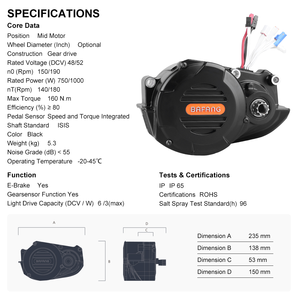 Bafang M620 G510 48V 52V 1000W - đánh giá và giá Mid Drive Motor Kit 52V 1000W